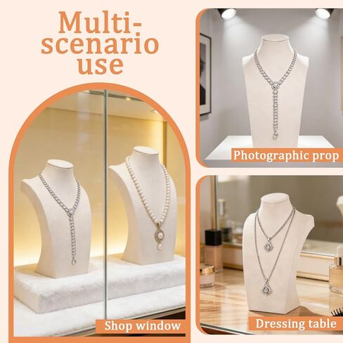 3 Pcs Jewelry Display Busts Velvet Necklace Display Stand Mannequin Holder for Necklace and Pendants Chain Organizer Jewelry Showcase for Selling, Trade Shows and Home Display (Beige) in Kuwait