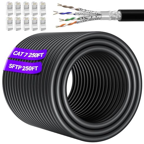 كابل إيثرنت Soibke Cat 7 بطول 20 قدمًا، خارجي وداخلي، كابل إيثرنت ثلاثي الحماية SFTP Cat 7، شبكة، إنترنت، كابلات LAN، مع موصل RJ45 لجهاز التوجيه، حديث، PS4/5، الألعاب in Saudi Arabia