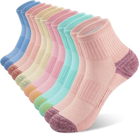 6 أزواج من الجوارب النسائية للكاحل - جوارب قطنية رياضية سميكة ومبطنة للجري ربع طاقم in Kuwait