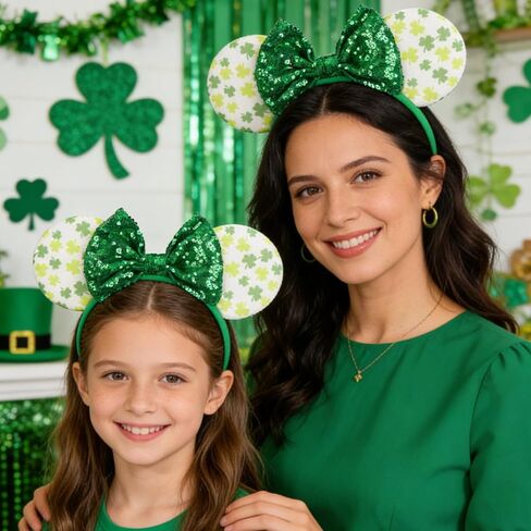 AIDVPOD عيد القديس باتريك ماوس آذان عقال الترتر القوس رباط شعر أخضر شامروك عصابة رأس للنساء الأيرلندية احتفالية حزب إكسسوارات الشعر in Kuwait