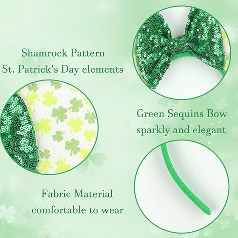 AIDVPOD عيد القديس باتريك ماوس آذان عقال الترتر القوس رباط شعر أخضر شامروك عصابة رأس للنساء الأيرلندية احتفالية حزب إكسسوارات الشعر in Kuwait