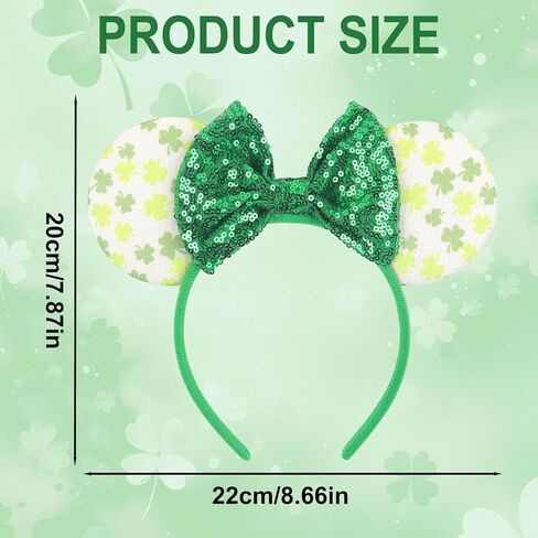 AIDVPOD عيد القديس باتريك ماوس آذان عقال الترتر القوس رباط شعر أخضر شامروك عصابة رأس للنساء الأيرلندية احتفالية حزب إكسسوارات الشعر in Kuwait