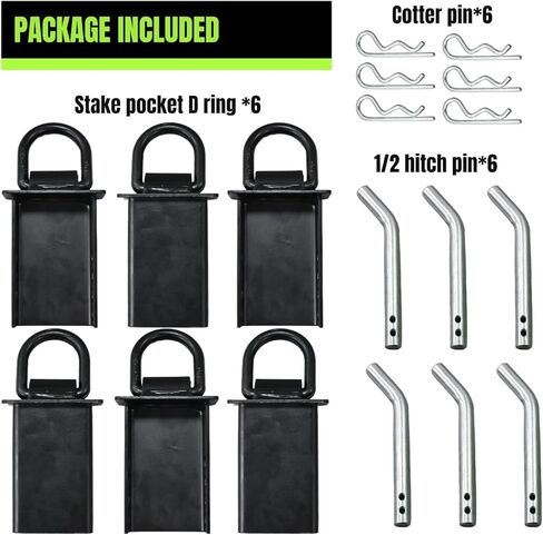 6 عبوات من الحلقات الثقيلة بجيب على شكل حرف D مقاس 1/2 بوصة، قوة كسر 12000 رطل مرساة قابلة للتعديل للشاحنات المسطحة ومقطورات المرافق | تعديل 4 فتحات in Kuwait