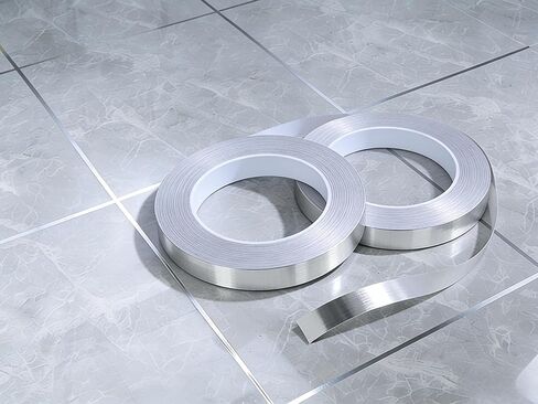 Waterproof Peel and Stick Floor Tile Stickers - Self-Adhesive Foil Lines Floor Tiles Sealing Tape for Kitchen, Bathroom, Wall, Mirror & Cabinet Decor(Silver) in Saudi Arabia