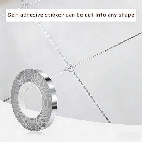 Waterproof Peel and Stick Floor Tile Stickers - Self-Adhesive Foil Lines Floor Tiles Sealing Tape for Kitchen, Bathroom, Wall, Mirror & Cabinet Decor(Silver) in Saudi Arabia