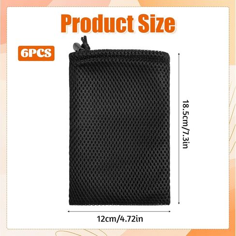 6 PCS Nylon Mesh Drawstring Bag, Black Small Drawstring Pouch 4.72" X 7.3" Mesh Gift Bags with Drawstrings for Mp3 Charger Cosmetic Jewelry Key Earphone Supplies in Saudi Arabia