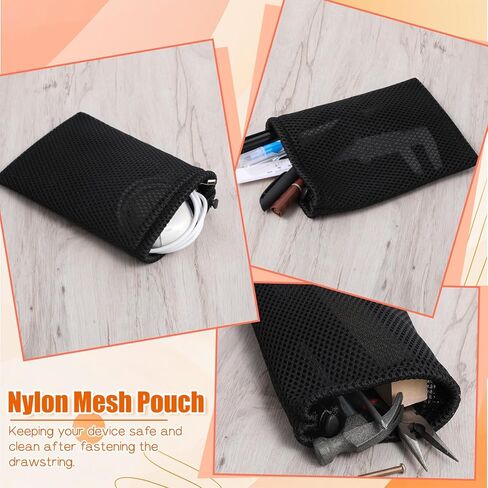 6 PCS Nylon Mesh Drawstring Bag, Black Small Drawstring Pouch 4.72" X 7.3" Mesh Gift Bags with Drawstrings for Mp3 Charger Cosmetic Jewelry Key Earphone Supplies in Saudi Arabia