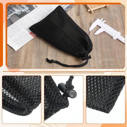 6 PCS Nylon Mesh Drawstring Bag, Black Small Drawstring Pouch 4.72" X 7.3" Mesh Gift Bags with Drawstrings for Mp3 Charger Cosmetic Jewelry Key Earphone Supplies in Saudi Arabia