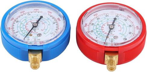 مجموعة قياس الضغط العالي والمنخفض لمبرد R410A R134A R22، مؤشر ضغط زنبركي، سهل التركيب، لجميع مكيفات السيارة، يتضمن مقياسين in Saudi Arabia