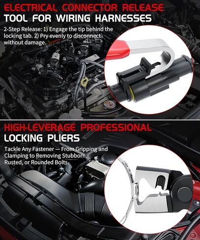 Electrical Disconnect Pliers for Cars,Electrical Connector Separator Tool and Auto Electrical Connector Disconnect Pliers, 5-Pcs with Gloves,Fuel Line Petrol Clip for Fuel Line,Wiring,Sensors & Coils in Saudi Arabia
