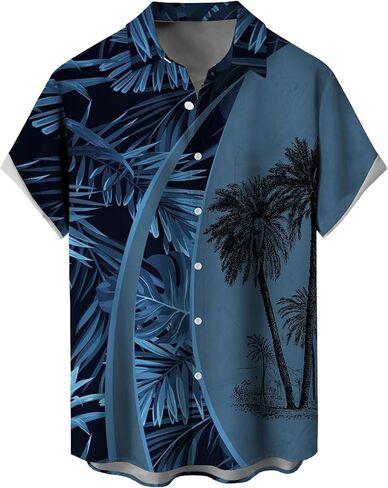 Men's Short Sleeve Button Down Casual Hawaiian Shirts Summer Beach Holiday Printed Regular Fit Top Tropical Shirts in Saudi Arabia