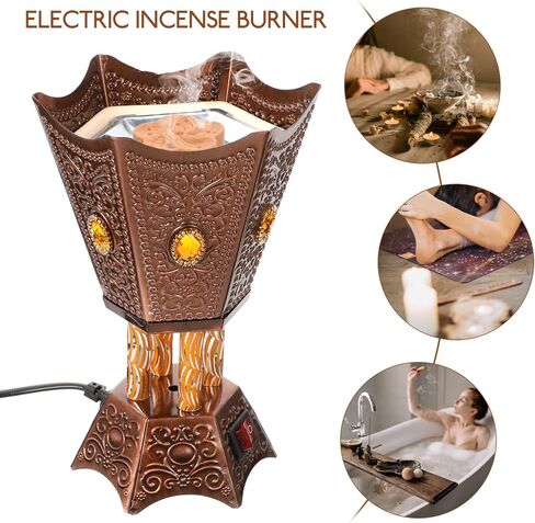 Bakhoor Electric Incense Burner Middle Eastern Style Tabletop Electric Censer Censer Metal Incense Burner for Home Office Yoga Spa Decor Copper (US Plug) in Saudi Arabia