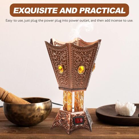 Bakhoor Electric Incense Burner Middle Eastern Style Tabletop Electric Censer Censer Metal Incense Burner for Home Office Yoga Spa Decor Copper (US Plug) in Saudi Arabia
