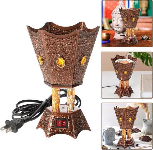 Bakhoor Electric Incense Burner Middle Eastern Style Tabletop Electric Censer Censer Metal Incense Burner for Home Office Yoga Spa Decor Copper (US Plug) in Saudi Arabia