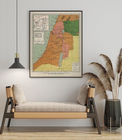 ملصق فني جداري لخريطة فلسطين في زمن يسوع - ملصق خريطة مخطط زمني للكتاب المقدس / ديكور حائط لخرائط الكتاب المقدس / فن حائط خريطة عتيقة - فهرس كتابي على خريطة فلسطين - فن جداري لخريطة دراسة الكتاب المقدس (24 × 36) in Kuwait