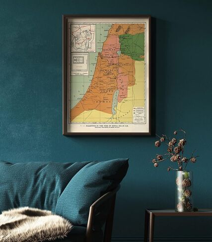 ملصق فني جداري لخريطة فلسطين في زمن يسوع - ملصق خريطة مخطط زمني للكتاب المقدس / ديكور حائط لخرائط الكتاب المقدس / فن حائط خريطة عتيقة - فهرس كتابي على خريطة فلسطين - فن جداري لخريطة دراسة الكتاب المقدس (24 × 36) in Kuwait