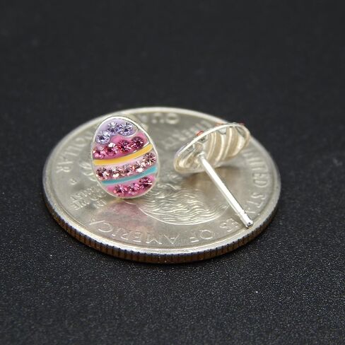 ICYROSE Solid 925 Sterling Silver Pastel colors Easter Egg Stud Earrings (Hypoallergenic nickel free) 8016 (Pink Purple Crystal) in Saudi Arabia