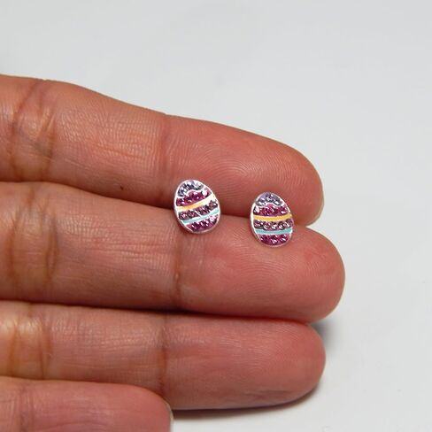 ICYROSE Solid 925 Sterling Silver Pastel colors Easter Egg Stud Earrings (Hypoallergenic nickel free) 8016 (Pink Purple Crystal) in Saudi Arabia