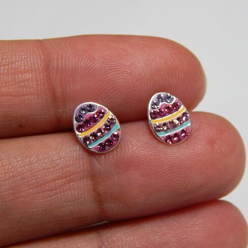 ICYROSE Solid 925 Sterling Silver Pastel colors Easter Egg Stud Earrings (Hypoallergenic nickel free) 8016 (Pink Purple Crystal) in Saudi Arabia