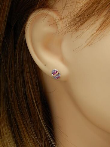 ICYROSE Solid 925 Sterling Silver Pastel colors Easter Egg Stud Earrings (Hypoallergenic nickel free) 8016 (Pink Purple Crystal) in Saudi Arabia
