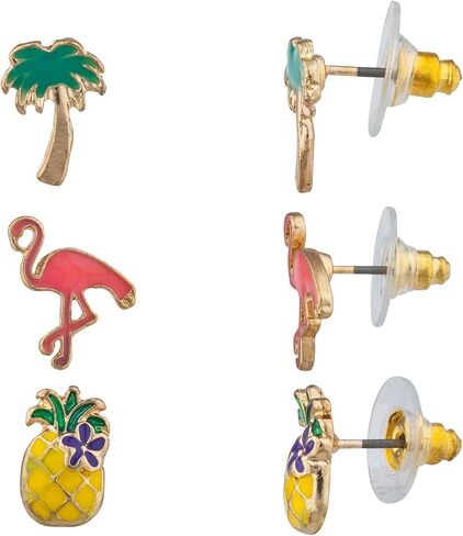 Lux Accessories Gold Tone Tropical Tree Pink Flamingo Yellow Pineapple Earrings in Saudi Arabia