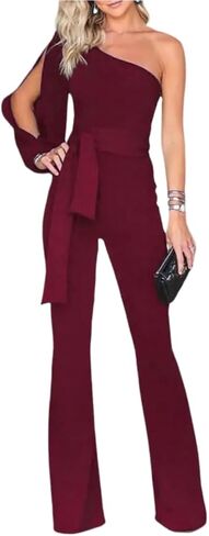 Irregular Jumpsuit Elegant Shoulder - for Women Formal Style Wide Leg Party Prom Outfit with Sleeve in Saudi Arabia