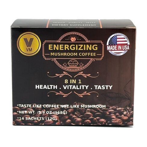 VM Energizing Mushroom Coffee-Reishi with Ginseng & Carbo Mix-Instant coffee.Natural Ganoderma With Instant Cafe.Dietary supplement.8-in-1 Mushroom Coffee.Mix coffee organic classic.Made in USA.(14)S in Saudi Arabia