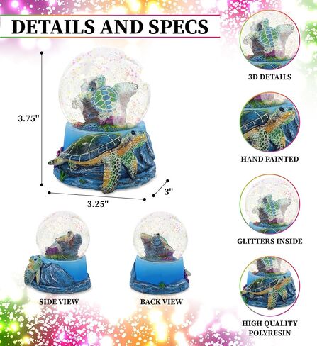 CoTa Global Sea Turtle Snow Globe Decor - Elegant Pink Sparkle Glitter Inside The Snow Globe Figure, Animal Figurines for Kids and Adults, Collectible Snow Globes for Birthday, Christmas - 65 mm in Saudi Arabia