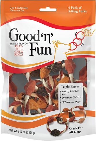 Good'n'Fun Triple Flavor Play-Tug-Chew Rings 4 Count, Snack for All Dogs in Kuwait