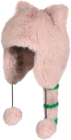 Winter Kid Thermal Faux Fur Raccoon Tail Hat with Pompoms Plush Furry Ear Flaps Hat with Cute Ear for Boys Girls in Saudi Arabia