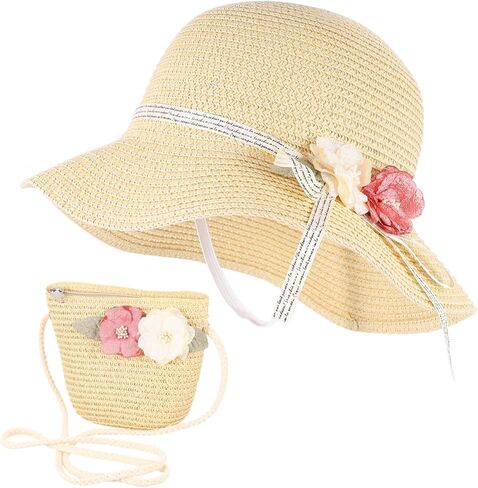 LIFKOME Girls Summer Hat Bag 1 Set Boys and Girls Sunshade Sun Block Children's Outdoor Easy to Carry Beige in Saudi Arabia