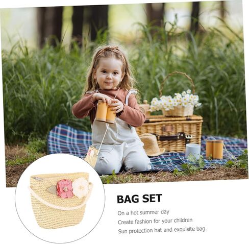 LIFKOME Girls Summer Hat Bag 1 Set Boys and Girls Sunshade Sun Block Children's Outdoor Easy to Carry Beige in Saudi Arabia