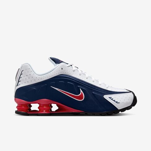 Nike Shox R4 Men's Shoes (Midnight Navy/White/Metallic Silver/Gym Red) Size 9.5 in Saudi Arabia