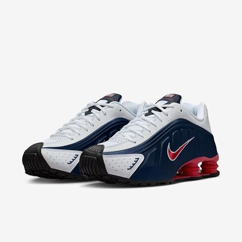 Nike Shox R4 Men's Shoes (Midnight Navy/White/Metallic Silver/Gym Red) Size 9.5 in Saudi Arabia