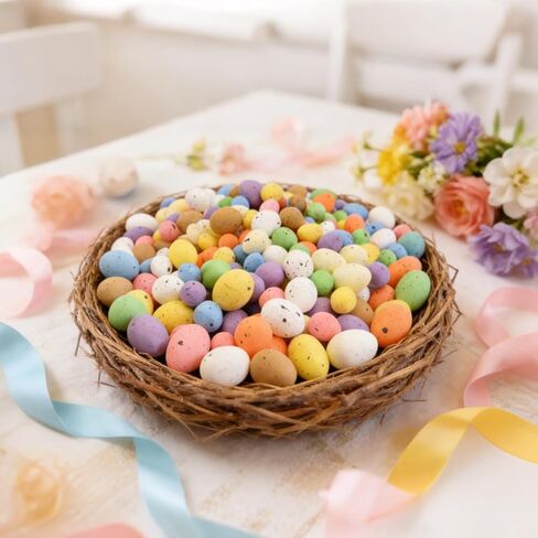 100 قطعة من بيض عيد الفصح الرغوي الصغير - بيض الطيور الاصطناعية المرقطة بألوان الباستيل لحشو سلة عيد الفصح، ديكور حفلات الربيع، الحرف اليدوية، إكليل الزهور وديكورات الطاولة المركزية in Kuwait