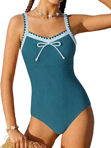 AMAWMW Girls Swimsuit One Piece Bathing Suit Ribbed Adjustable Straps Swimwear with Chest Pad Size 7-16Y in Kuwait