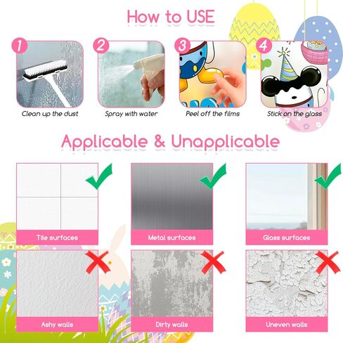 Easter Window Clings for Glass Decorations - 60 Pcs Double-Sided Happy Easter Sticker Cute Bunny Egg Rabbit Gel Window Clings Spring Window Decals Film Duck Mouse Decor for Office Classroom Home Wall in Saudi Arabia