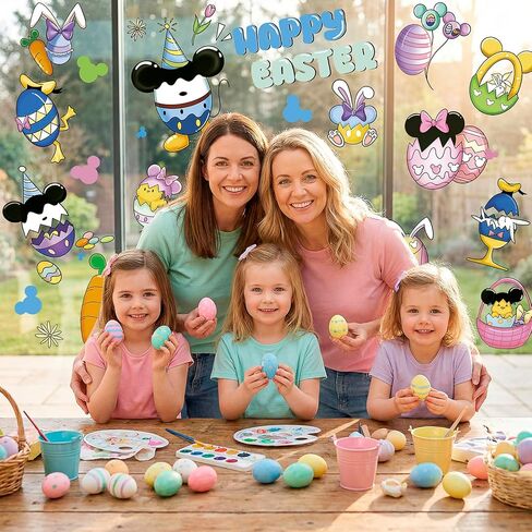 Easter Window Clings for Glass Decorations - 60 Pcs Double-Sided Happy Easter Sticker Cute Bunny Egg Rabbit Gel Window Clings Spring Window Decals Film Duck Mouse Decor for Office Classroom Home Wall in Saudi Arabia