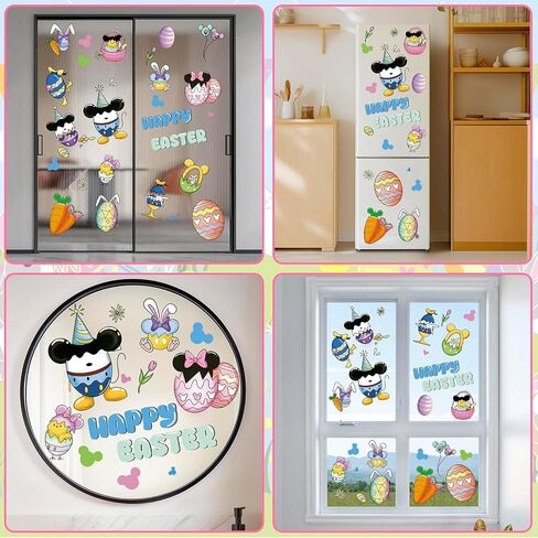 Easter Window Clings for Glass Decorations - 60 Pcs Double-Sided Happy Easter Sticker Cute Bunny Egg Rabbit Gel Window Clings Spring Window Decals Film Duck Mouse Decor for Office Classroom Home Wall in Saudi Arabia