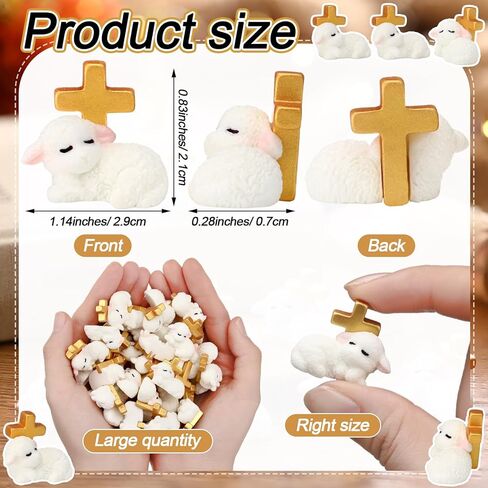 Wesiti 50pcs Easter Miniature Resin Sheep Figurines White Mini Sheep Lamb of God with Cross Religious Animal Decoration Christian Gift for Cake Topper First Communion Baptism Gifts(Lovely Style) in Saudi Arabia