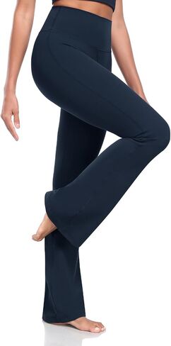 HeyNuts Harmony Flare Leggings for Women, High Waisted Tummy Control Bell Bottom Leggings Wide Leg Bootcut Yoga Pants Athletic Compression Buttery Soft Lounge Pants 29" True Navy L(12) in Saudi Arabia