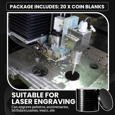 20 Pack 1 1/4" 304 Stainless Steel Coin Blanks Heavy Duty 1/8" Thick Blank Challenge Coins for Laser Engraving Hand Stamping DIY Crafts Birthday Commemorative Collection (Black) in Saudi Arabia