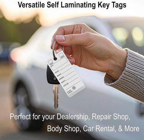 Self Laminating Key Tags for Car, Truck, RV Dealership or Shop. 250 Self Protecting White Car Key Tags with Chrome Rings and 2 Fine Point Pens. in Kuwait