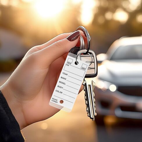 Self Laminating Key Tags for Car, Truck, RV Dealership or Shop. 250 Self Protecting White Car Key Tags with Chrome Rings and 2 Fine Point Pens. in Kuwait