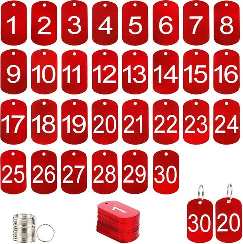30 قطعة من علامات الألومنيوم المرقمة مع حلقات مفاتيح رقم 1-30 علامات أرقام معدنية علامات رئيسية لتحديد هوية الفندق ومنزل النوم وخزانة المنزل in Kuwait