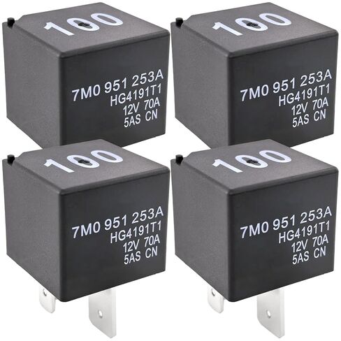 100 Relay 7M0951253A (4-Pack) 12V 70A 4-Pin SPST مفتاح كهربائي للسيارات شديد التحمل متوافق مع VW Audi Jetta Golf Passat Beetle يعمل على إصلاح مشكلات مضخة الوقود والمروحة in Saudi Arabia