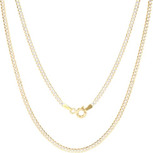 Nuragold 14k الذهب الأصفر الحقيقي الصلبة الكوبية كبح وصلة 2 مم قطع الماس تمهيد سلسلة قلادة (16 "-24") اثنين من لهجة المجوهرات الإيطالية للرجال والنساء in Saudi Arabia