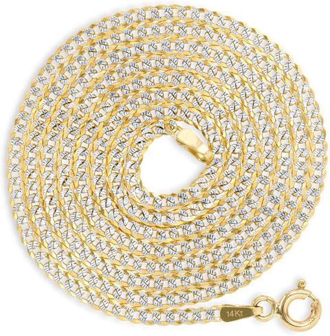 Nuragold 14k الذهب الأصفر الحقيقي الصلبة الكوبية كبح وصلة 2 مم قطع الماس تمهيد سلسلة قلادة (16 "-24") اثنين من لهجة المجوهرات الإيطالية للرجال والنساء in Saudi Arabia