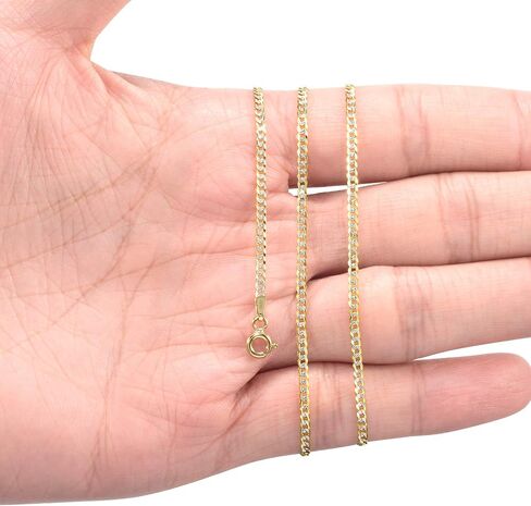 Nuragold 14k الذهب الأصفر الحقيقي الصلبة الكوبية كبح وصلة 2 مم قطع الماس تمهيد سلسلة قلادة (16 "-24") اثنين من لهجة المجوهرات الإيطالية للرجال والنساء in Saudi Arabia