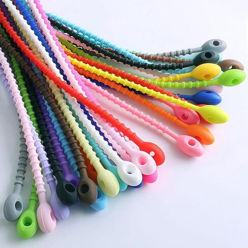 8.5 Inch Colorful Silicone Ties Clip, 30Pcs Reusable Rubber Zip Ties for Cord&Cable, Multi Purpose Twist Ties, Food Sealing Tie, Cable Strap Cord Organizer, Household Snake Strap in Saudi Arabia